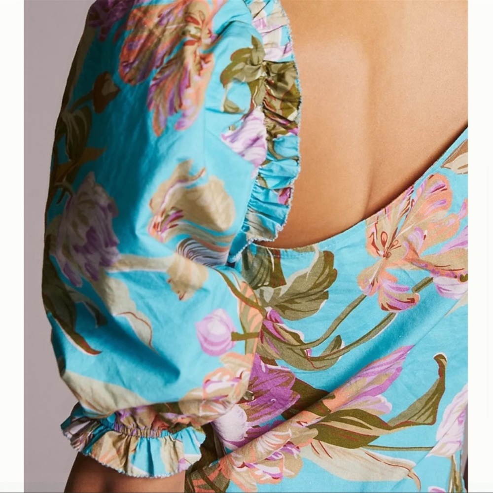 Anthropologie Floral Puff Sleeved Stylish Crop Top - Picture 4 of 5